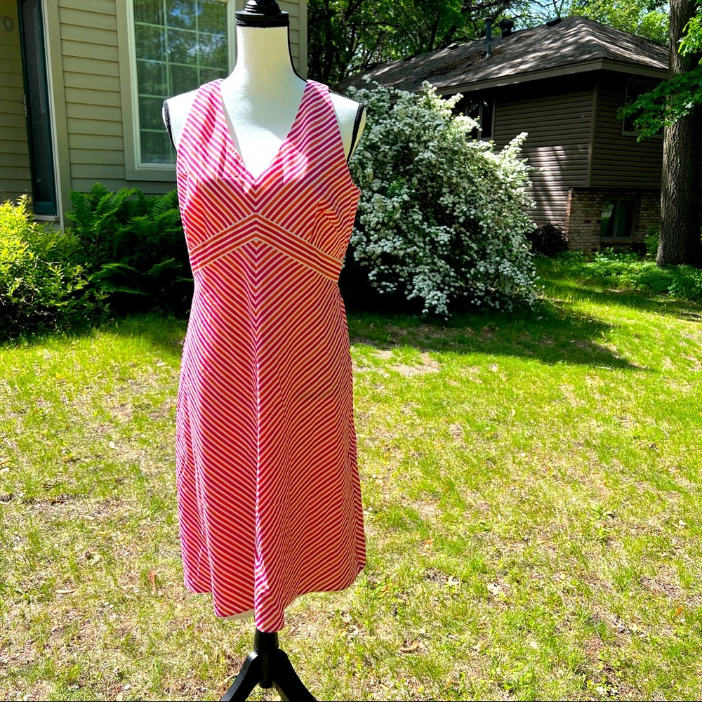 2 FOR $20 Ann Taylor Red, Orange, White Chevron Striped Sleeveless Dress Sz 12